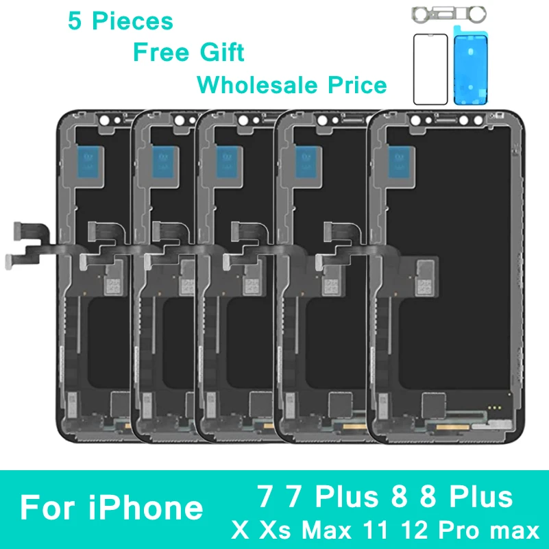 5 Pz/Lotto Schermo Oled Per Iphone 7 8 Plus X Xs 11 12 Pro Max Display Lcd Oled Per Display Schermo Iphone X Xs Max 11 Incell
