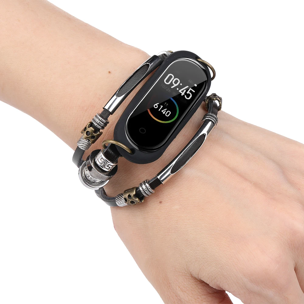 Fifata-pulseira de Couro para Xiaomi mi Banda Relógio Inteligente Liga Substituição para mi Banda 3 - Image 5