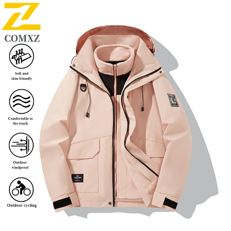 EiAO 3-in-1 Windbreaker Couple's Set Detachable Hood Waterproof Windproof Teen Outdoor Jacket for Hiking Camping Fishing 2025