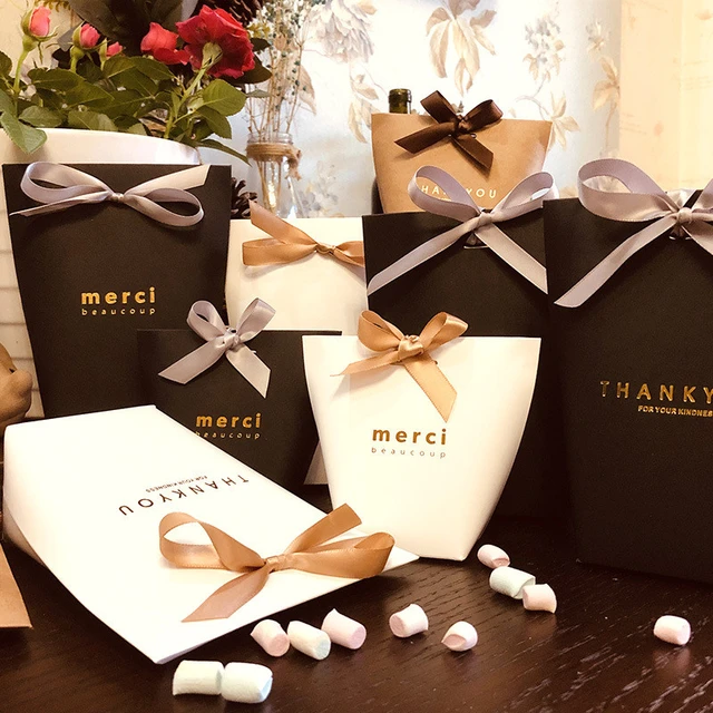 50pcs/lot Black White Bronzing French Merci Paper Candy Bag Thank You Gift  Candy Box Packaging Wedding Birthday Party Favor Bag - AliExpress