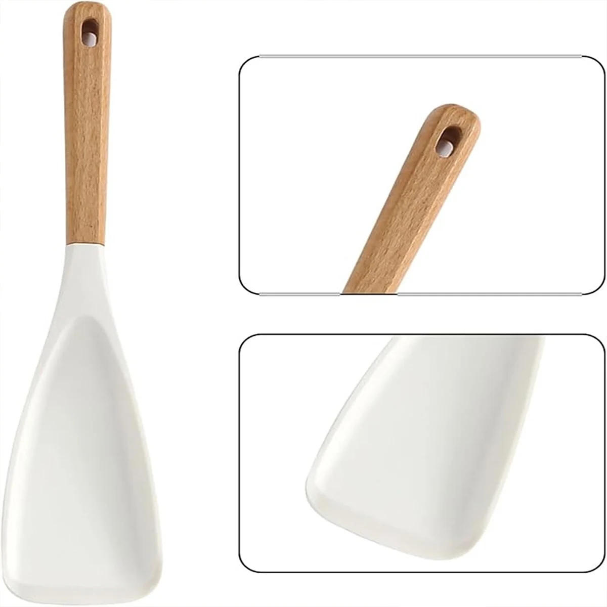 Multi-Function Spoon, Multi-function Spatula Spoon, Silicone Stirring Spoon with Wooden Handle for Nonstick Cookware