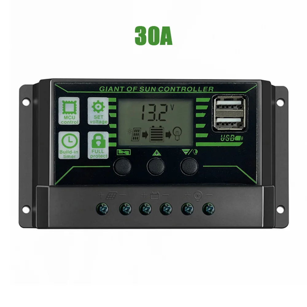 10A DC12V/24V Solar Charge Controller Lithium Battery Charge Regulator LCD Display PWM Dual USB PV Panel 