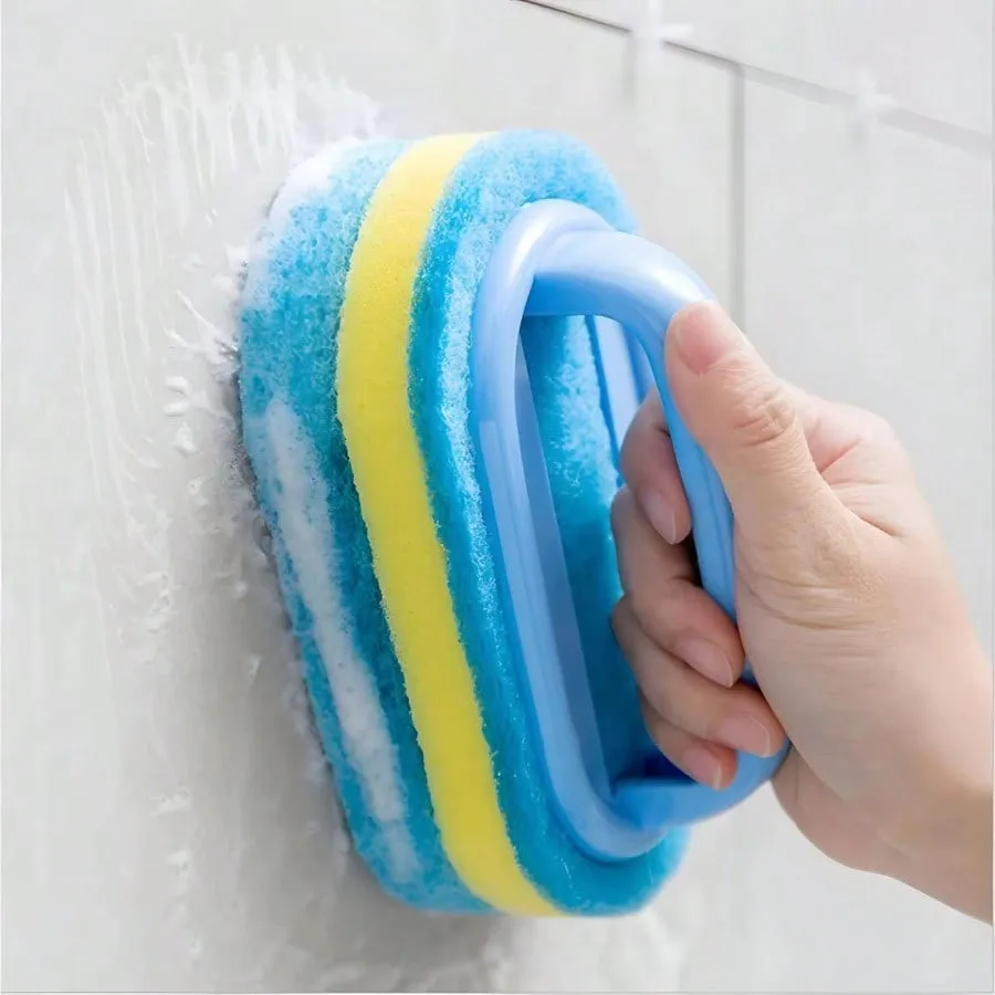 Kitchen Cleaning Brush with Handle Pot Washing Sponge Thick Scouring Pad Ceramic Tile Wall Cleaning Purifying Artifact