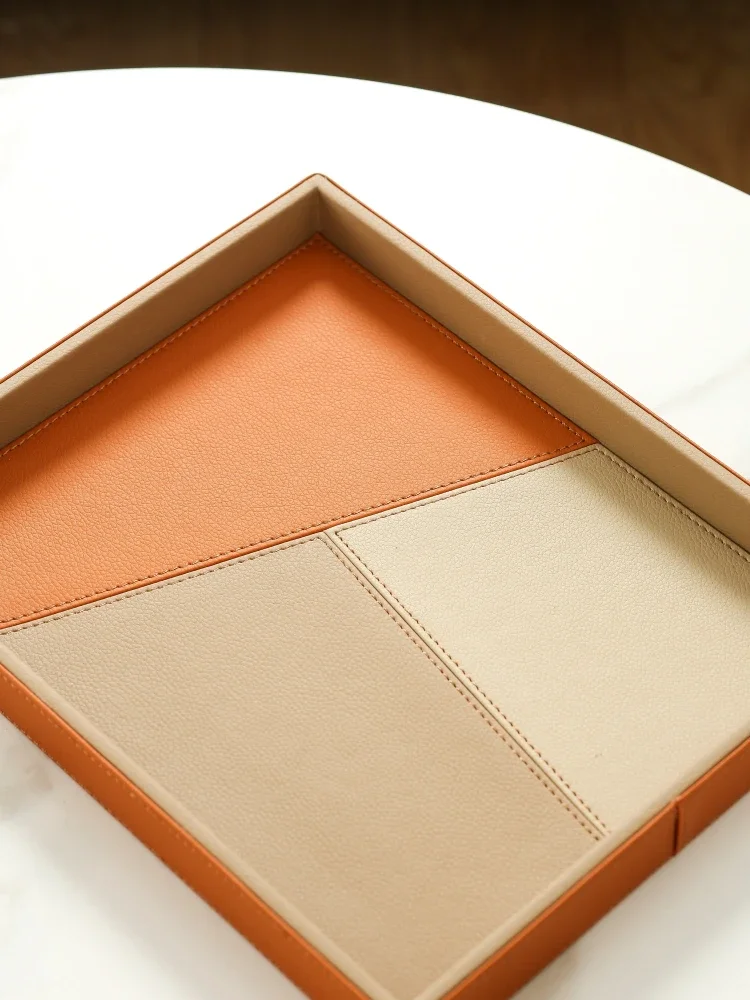 European high-end leather rectangular tray Living room tea table tabletop storage tray Bathroom toiletry table cup storage tray 5