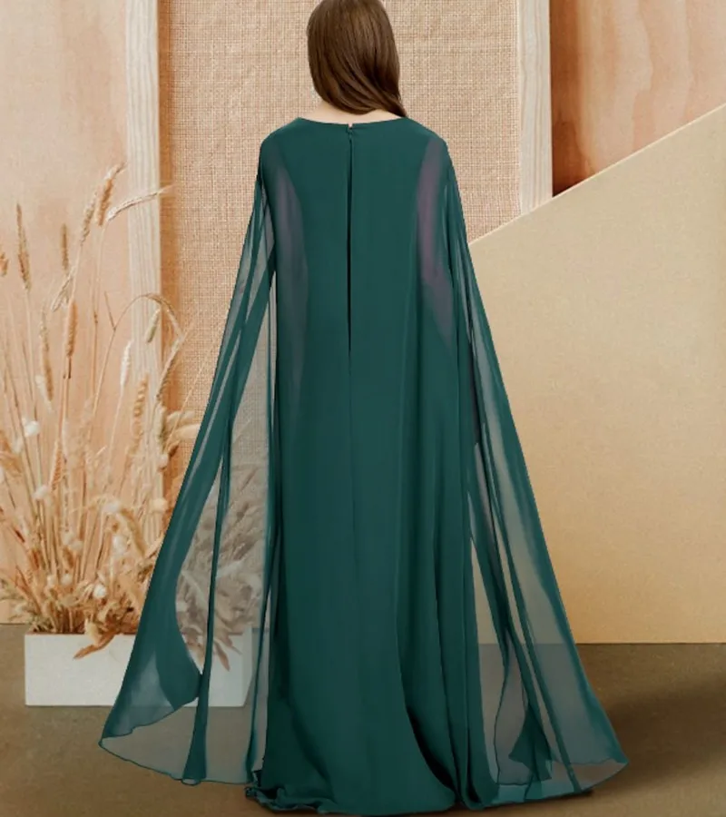 ball gown for women Emerald Green Arabci Dubai Formal Evening Dresses 2022 V Neck Cap Sleeve Chiffon Prom Party Gowns Robe De Soiree Vestidos Fiesta long sleeve formal dresses & gowns