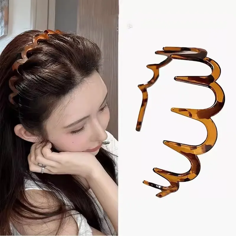 Haarbänder aus Bernstein mit Zahnchen zur Befestigung von Pony und gebrochenen Haarsträhnen, rutschfest, für Frauen und Mädchen, süßes Haarschmuck-Stirnband, modische Haaraccessoires