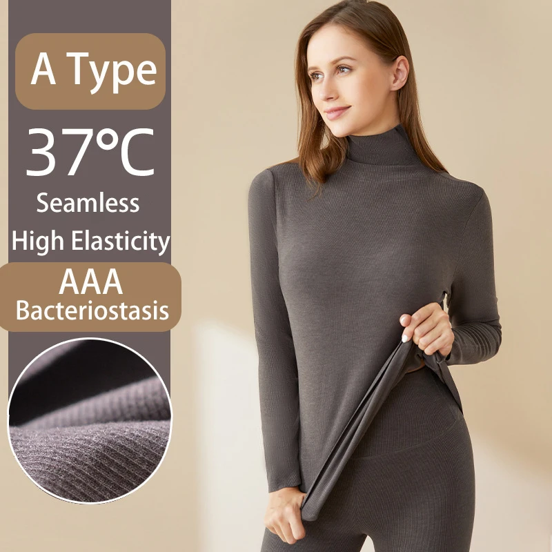 

Women Thermal Underwear Winter Seamless Thick Warm Lingerie High Elasticity High-neck Tops Long Sleeve Woman Thermal Clothes Set