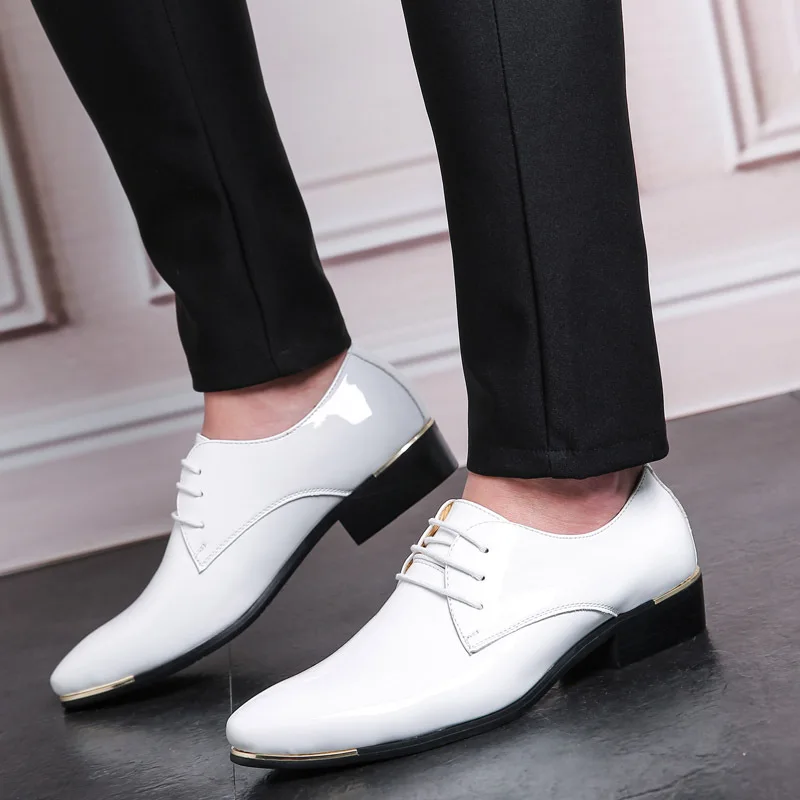 New Men's Quality Patent Leather Shoes Men Wedding Shoes Size 38-48 Black White Soft Man Dress Leather Casual mens brogue shoes