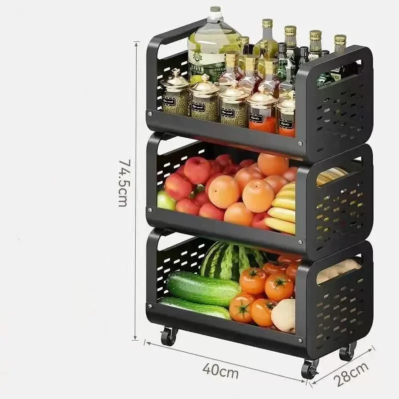Kitchen basket shelf multi-layer floor can be moved to put fruits and vegetables storage home multi-function Trolley