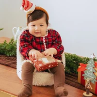 2025 Christmas New Infant Baby Girl Bodysuits Lace Cotton Red Grid Newborn Baby Girl Jumpsuit New Year Party Children Clothes