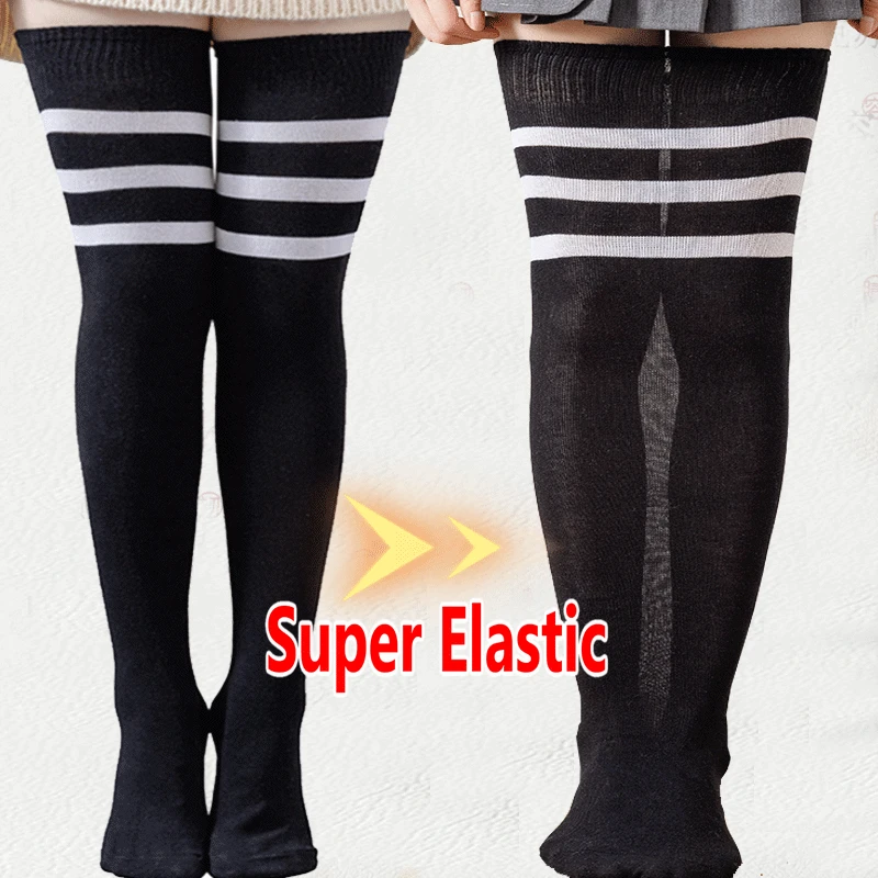 

Womens Striped Thigh High Stockings Girls Plus Size Cotton Long Over Above Knee Socks Cosplay Lolita Y2k Hosiery Thighs Sock