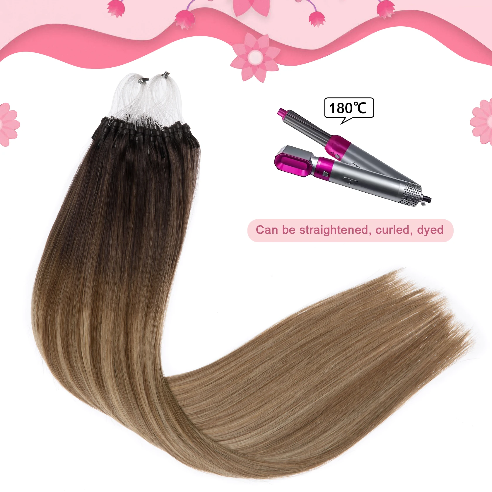 Micro Ring Highlights Hair Extensions 50g Micro Bead Human Hair #3/8/22 Brown Blonde Loop Human Extensions 1g/s
