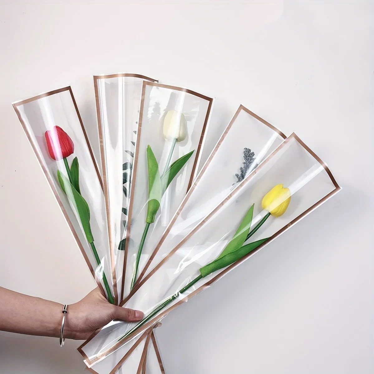 50/100pcs Single rose sleeve flower package bouquet package Valentine's Day with clear cellophane flower packaging bag.