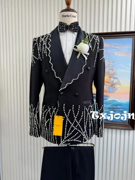 Completo da Uomo in Argento con Perline, 2 Pezzi, Abito Formale da Cerimonia, Smoking Premium Doppiopetto per Uomo, Elegante Vestito Slim Fit dalla Taglia S alla 3XL