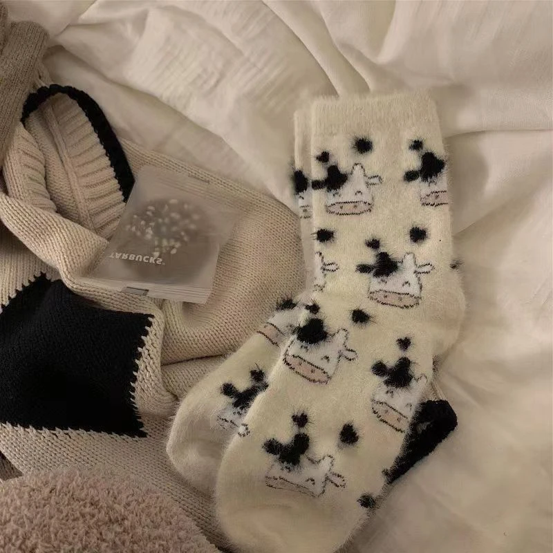 6 Paia Calzini Invernali Donna In Peluche Morbido, Caldi E Ispessiti, A Tubo Medio, Modelli Cuori E Righe, Taglia Unica - 2