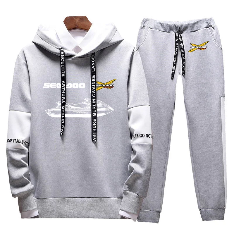 2023 men's lace-up sportswear Sea Doo Seadoo Moto printed tricolor hoodie+casual drawstring trousers suit in spring and autumn