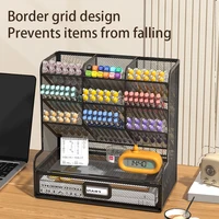 Desk Organizer Mesh Desktop Office Supplies Pen Holder Stationery Holder with 9 Compartments and 1 Drawer for Office Home School 6