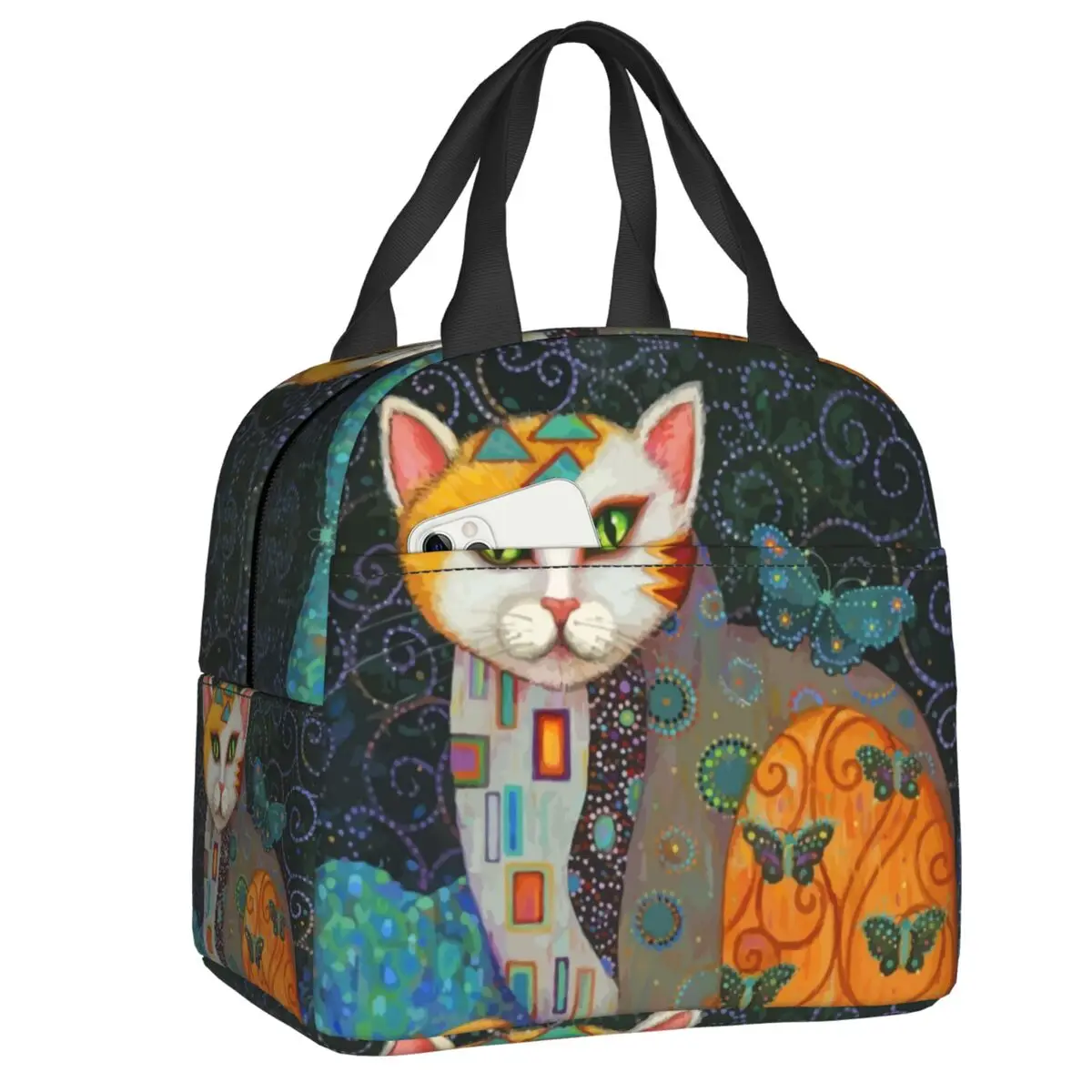 

Gustav Klimt Cat Painting Insulated Lunch Bags for Women Men Leakproof Thermal Cooler Lunch Tote Kids School Children