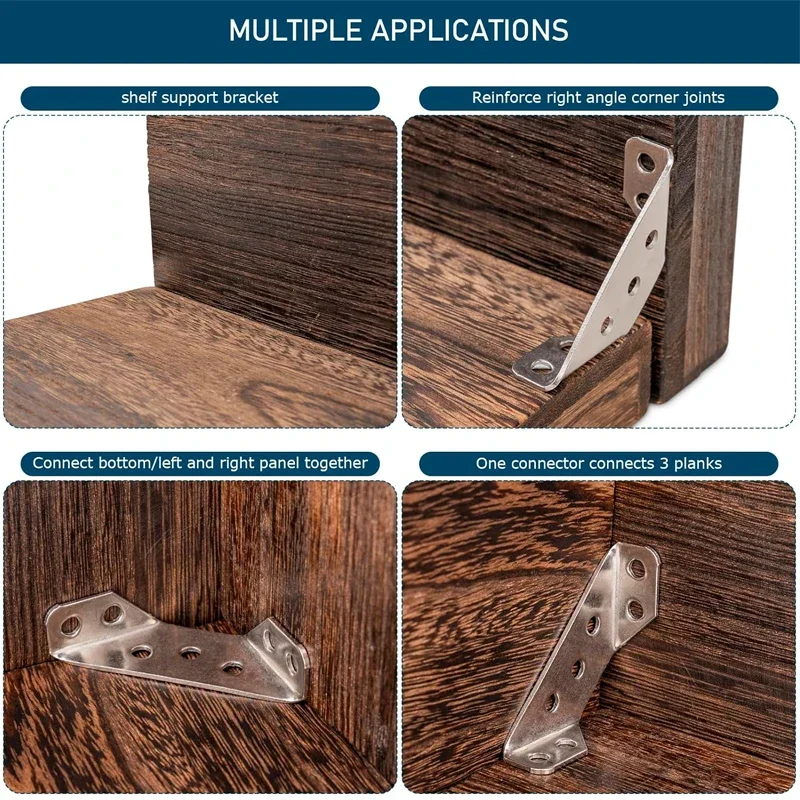 10/1set Corner Brackets Stainless Steel Furniture Angle Shelf Connector Cabinet Support Fixing Frame Corner Brace with Screw