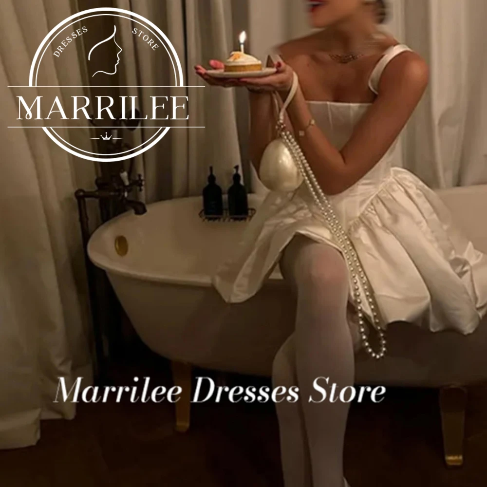 Marrilee Customized Short Square Neck Spaghetti Strap Stain Evening Dresses Charming Mini A-Line Sleeveless Above knee Prom Gown 4