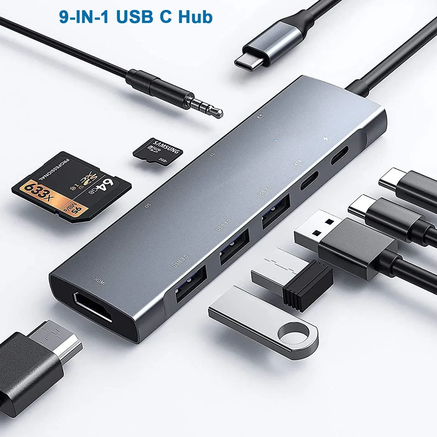 

USB C Hub Adapter with 4K HDMI 100W PD USB-C 3 USB-A TF/SD 3.5mm Audio Thunderbolt 3 USBC Hub for iPad Pro MacBook Air/Pro,XPS