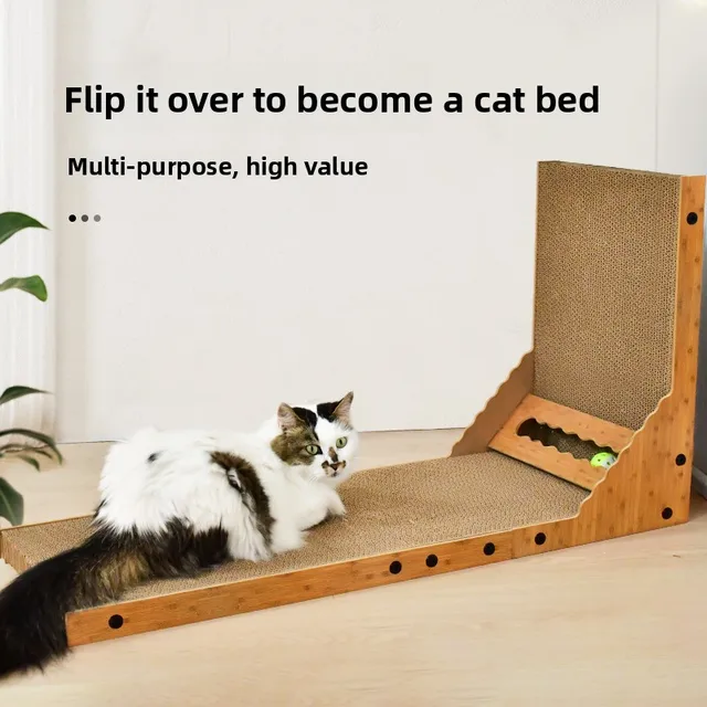 o Large Size L-aped Vertical Wear-Resistant  Scratching Board with Ball Corrugated Paper  Claw Board Pet Supplies 3