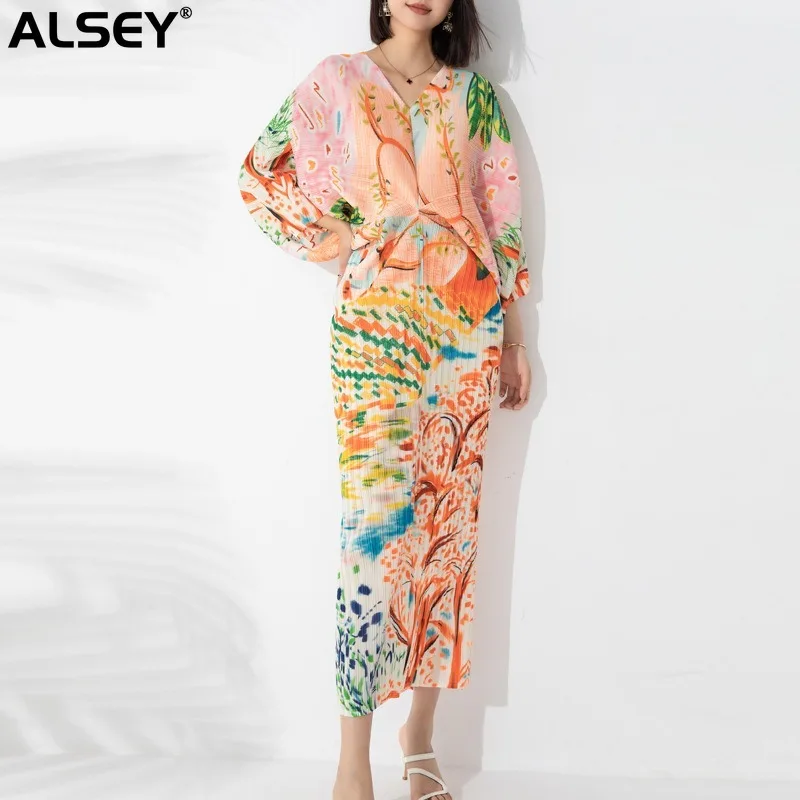 DESIGN Curve - Robe Longue En Mousseline à Manches Chauve-souris