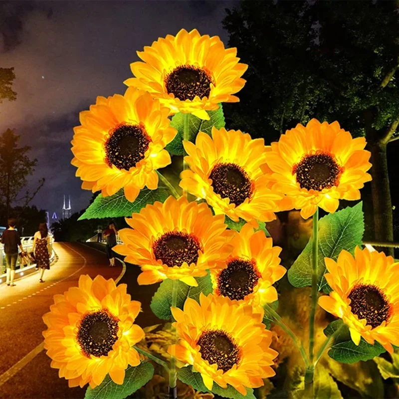 1/3 Head Solar Sunflower Lawn Lamp Garden Fairy Lights Outdoor Wedding Decorations LED Landscape Lights for Patio Garden Yard