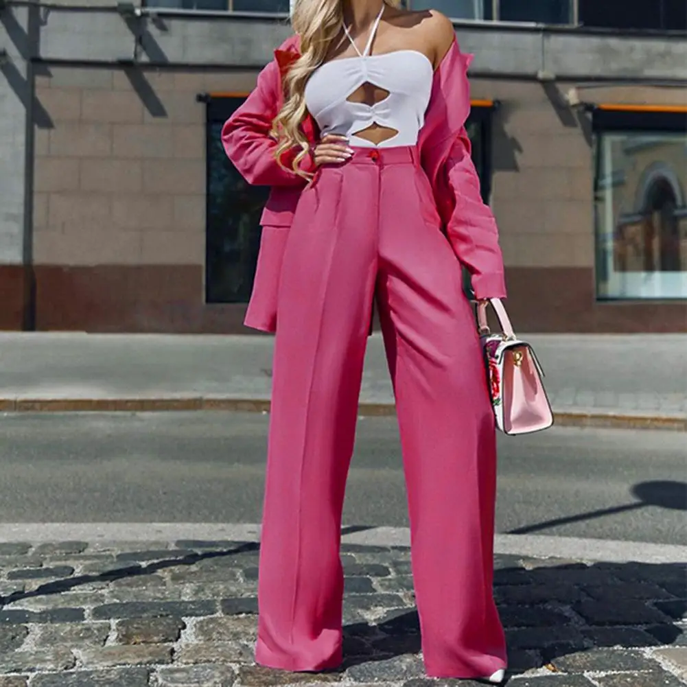 

Женский костюм из двух предметов, официальный женский деловой костюм, пиджак и брюки с отложным воротником и длинным рукавом, офисный костюм с высокой талией