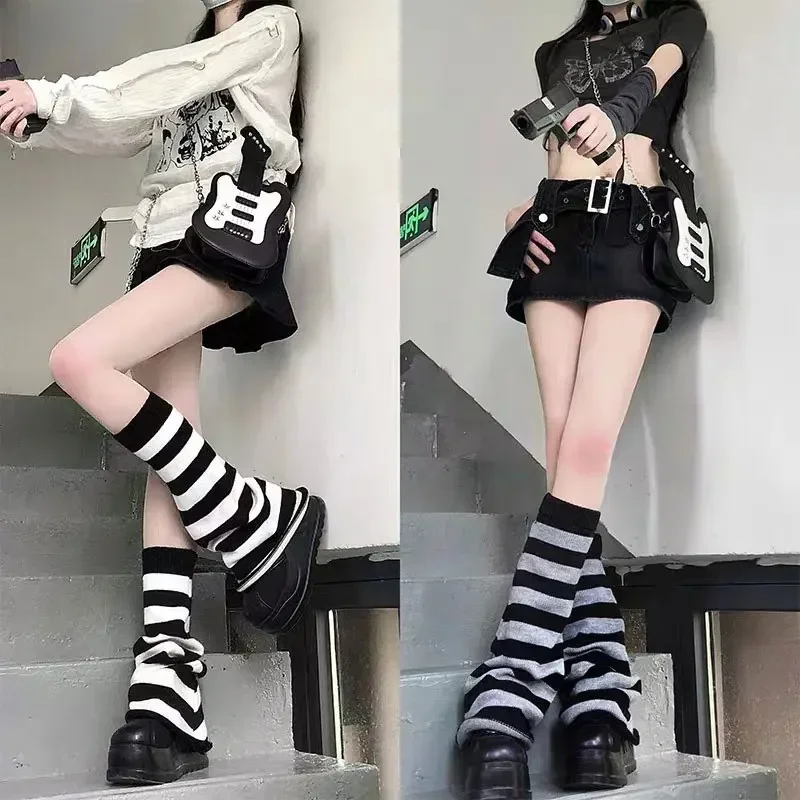 고딕 여성용 줄무늬 레그 워머 로리타 롱 양말 니트 레깅스 일본 과자 겨울 양말 카와이 팔 발목 워머