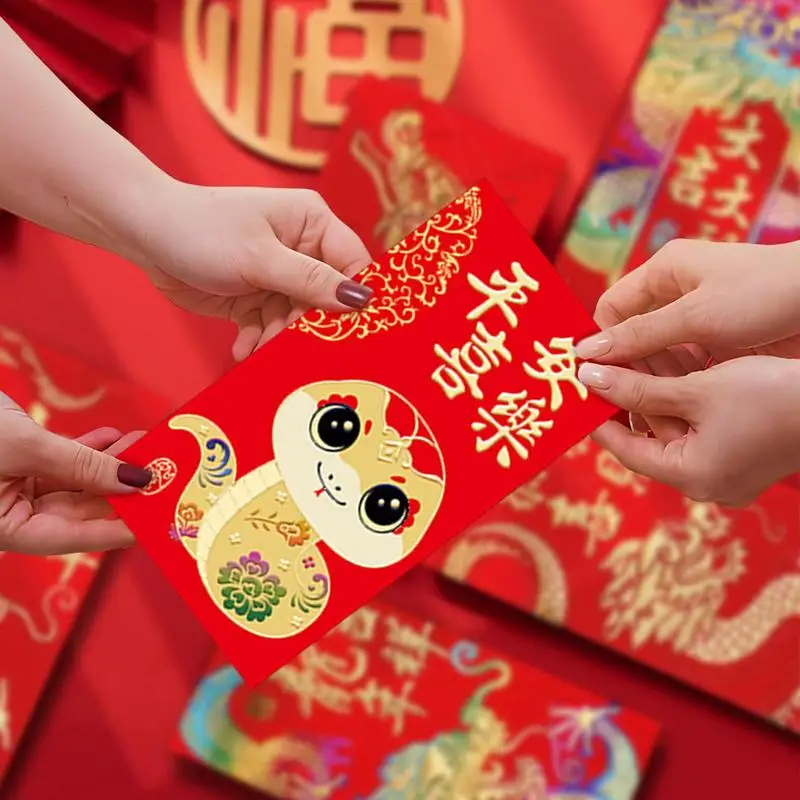 6pcs Snake Red Envelopes 2025 Gold Foil Year of the Snake Red Envelope Large Red Envelope Packets Hong Bao for Spring Festival