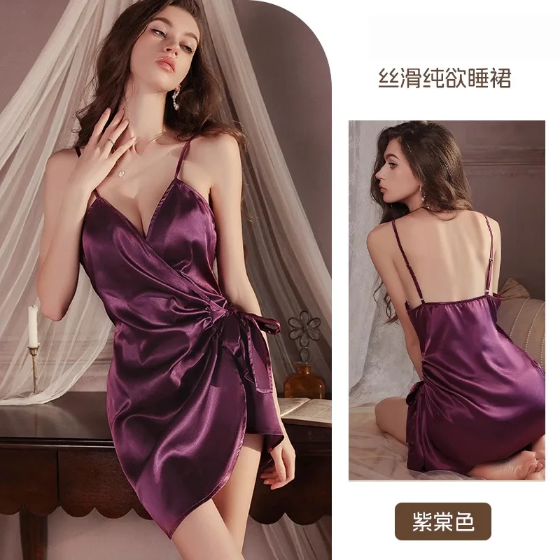 Purple color (ice silk) suspender nightgown