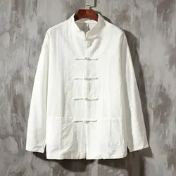 Spring Autumn New Chinese Style Vintagemen's Wear Men's Long Sleeve Cotton Linen Stand Collar Tang Suit Casual Blazers