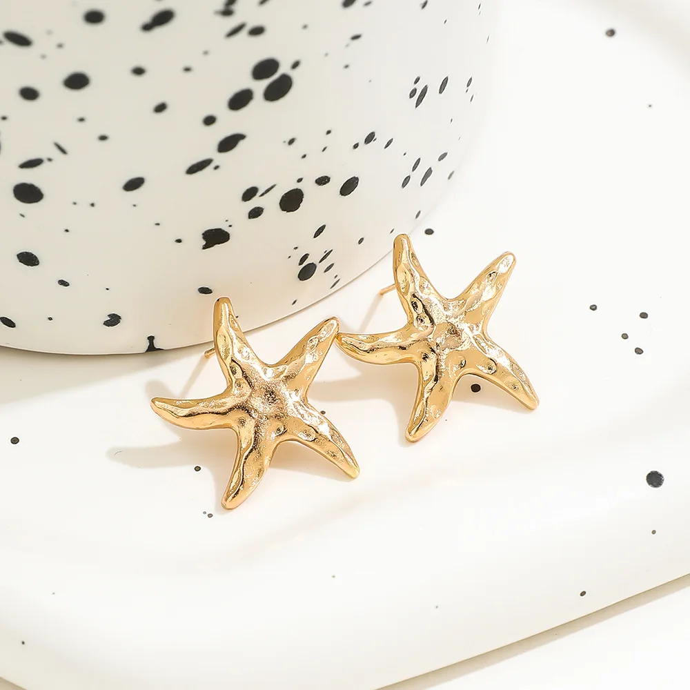 LATS Punk Metal Starfish Stud Earrings for Women Fashion Gold Color Star Geometric Temperament Earrings Summer Jewelry Gift