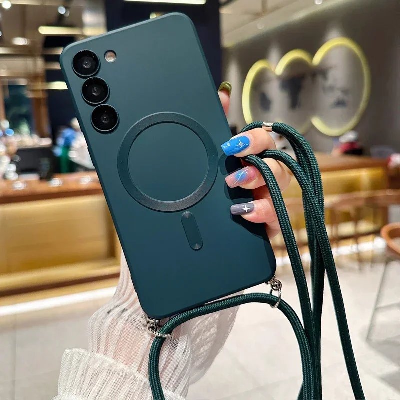 Magnetic Crossbody Lanyard Silicone Phone Case with Soft TPU Back Cover