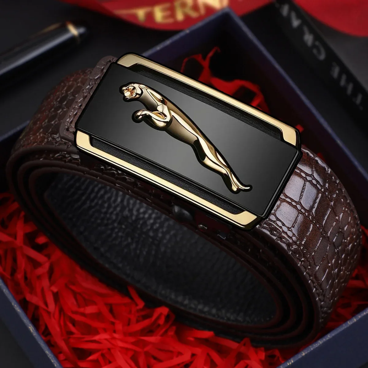 

Men's Belt Automatic Buckle Leopard Belts Business Casual Luxury Crocodile Buckle Belt Leather Ratchet Belt Designer Belt