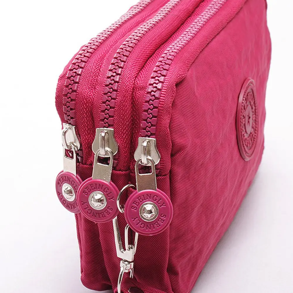 Bags Cosmetic Bags Solid Color Fabric Phone Purse Korean Style Wallets Women Wallets Three Zippers Bags Wrinkle Clutch Bag 4