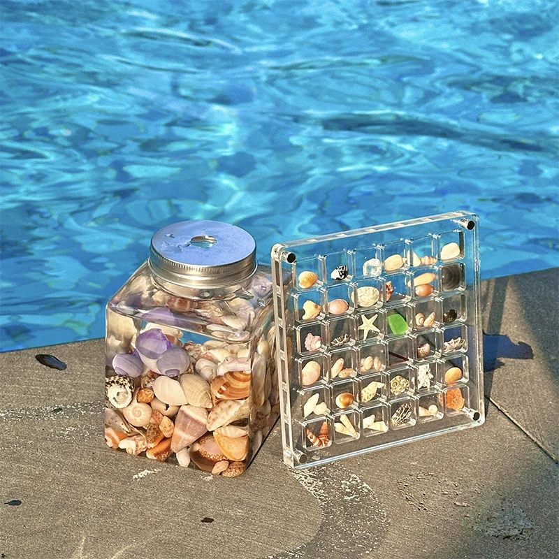 Acrylic Magnetic Seashell Display Box Rhinestone Jewelry Storage