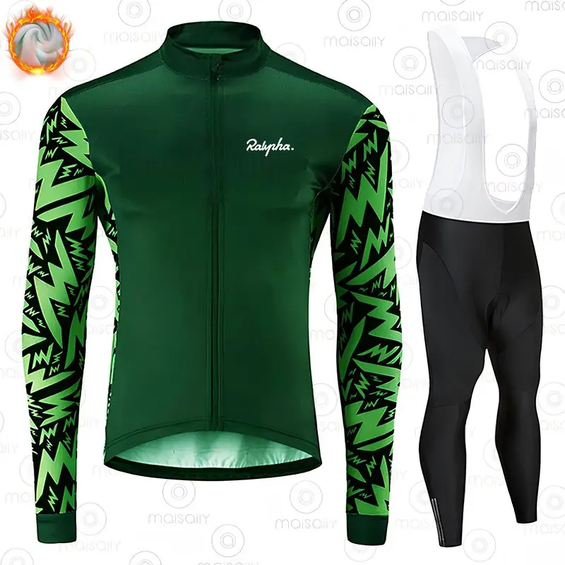 

Raphaful-Thermal Fleece Cycling Jersey Set for Men, Long Sleeve Clothing, MTB Clothes, Cycling Maillot, New, Winter