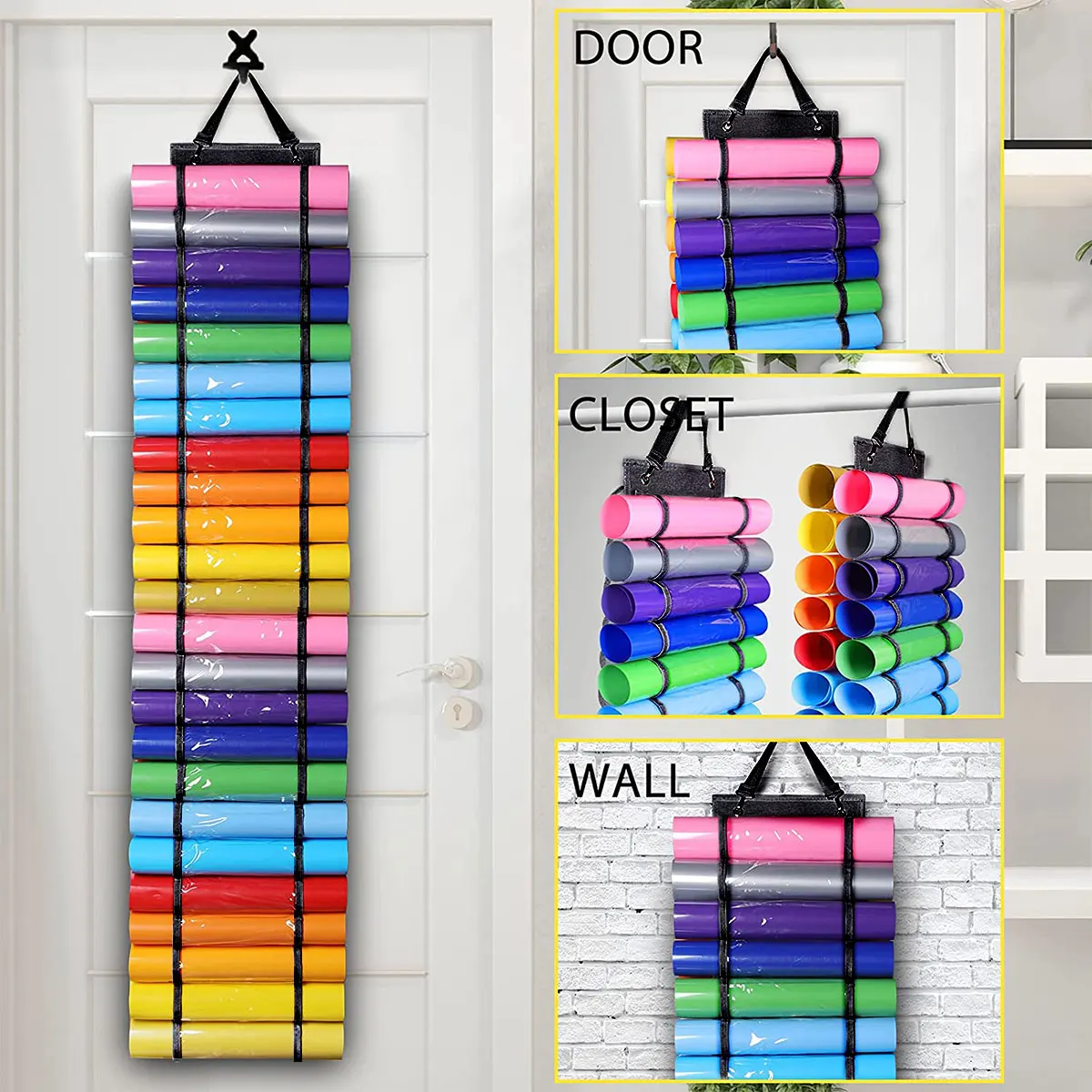 Vinyl Storage Holder 12/24 Grid Craft Vinyl Organizer Storage Hanging Bag with 2 Hook Vinyl Roll Hanging Pocket Bag for Door
