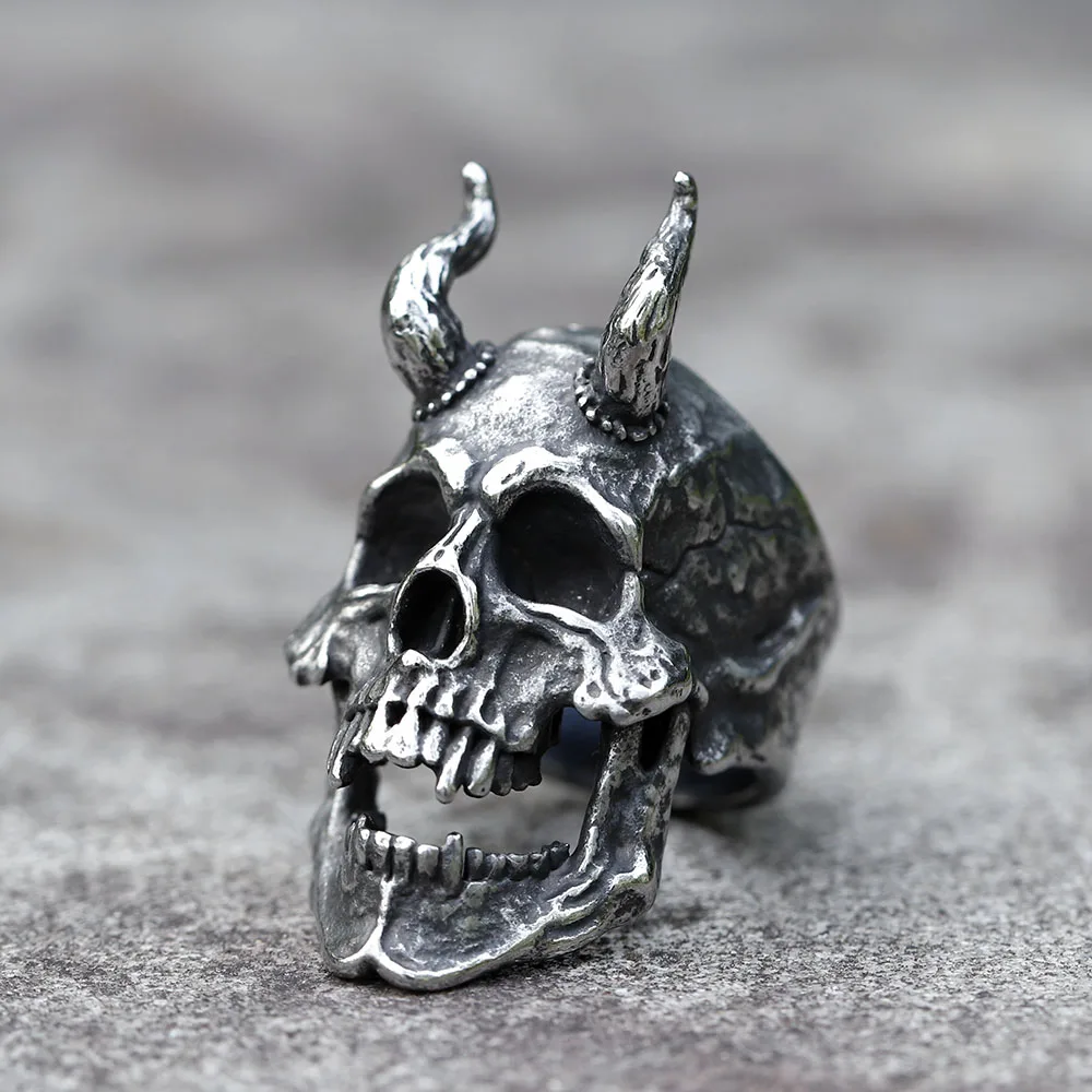 指輪・リング Devil Skull RING Horned Devil Stainless Steel Skull Ring – GTHIC