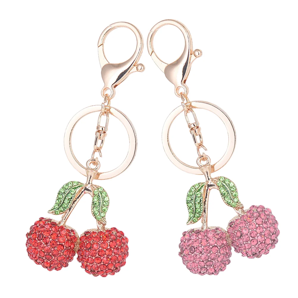 

2 Pcs Cherry Keychain Birthday Gifts Pendant Ring Delicate Car Rhinestone Decorative