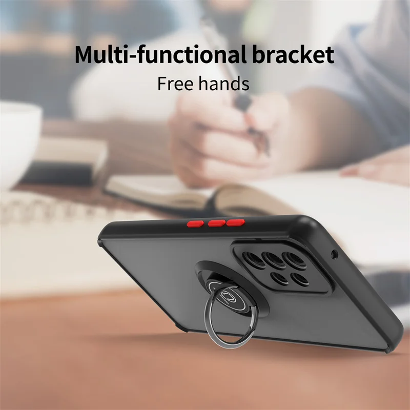 Shockproof Matte Armor Phone Case with Ring Magnetic Holder and Stand