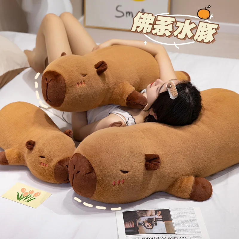 Kawaii Capybara Plush Toy Stuffed Capibara Fluffy Doll Long Sleep Soft Pillow Sofa Cushion Sleeping Children Toys Gift