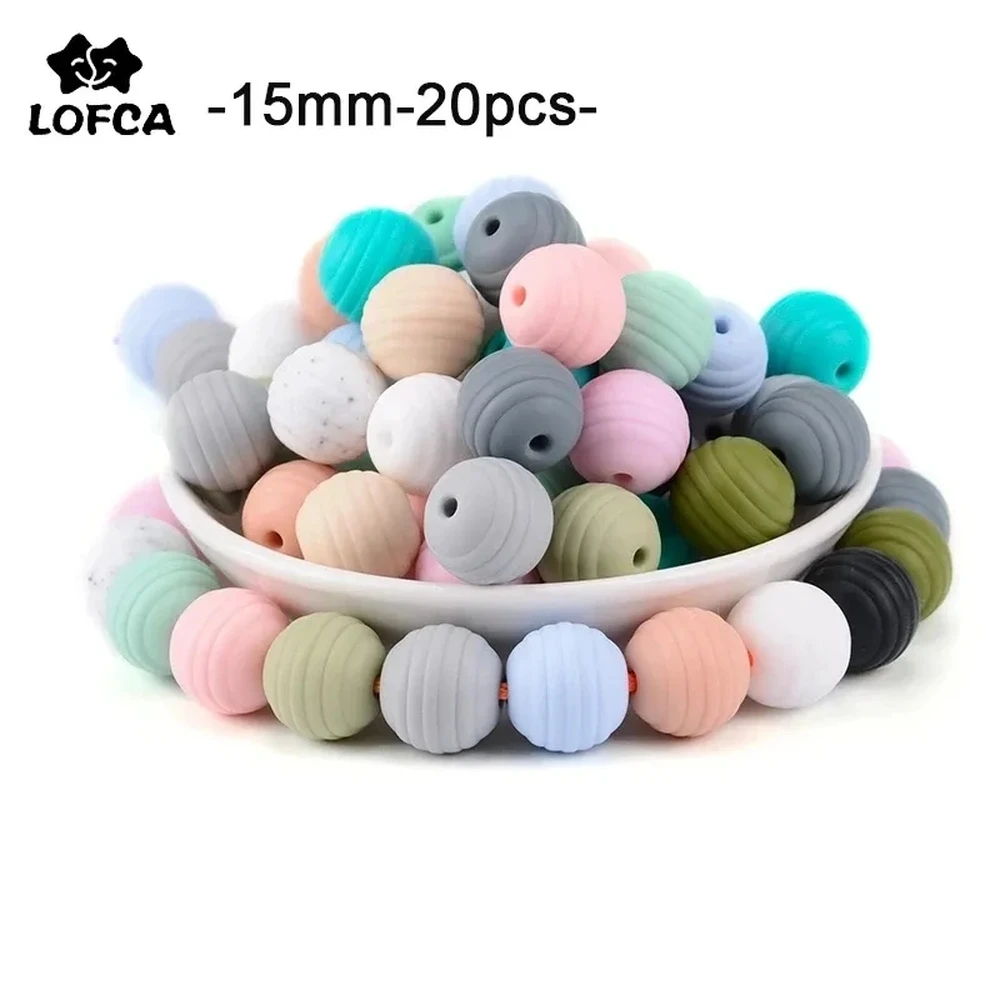 LOFCA 20pcs Beehive Silicone Beads Baby Teething Round Food Grade Spiral Beads 15mm DIY Threaded BPA Free Beads Baby Teethers