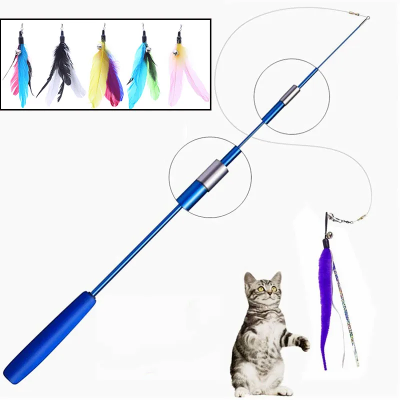 Haustier Katze Spielzeug Super Lange Drei Abschnitt Teleskop Stange Katze Teaser Stick Feder Ersatz Kopf Katze Teaser Liefert Neue