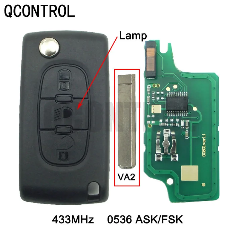QCONTROL 433MHz Vehicle Remote Key fit for PEUGEOT Partner 207 208 307 308 408 433MHz Car Lock Control (CE0536 ASK/FSK VA2)