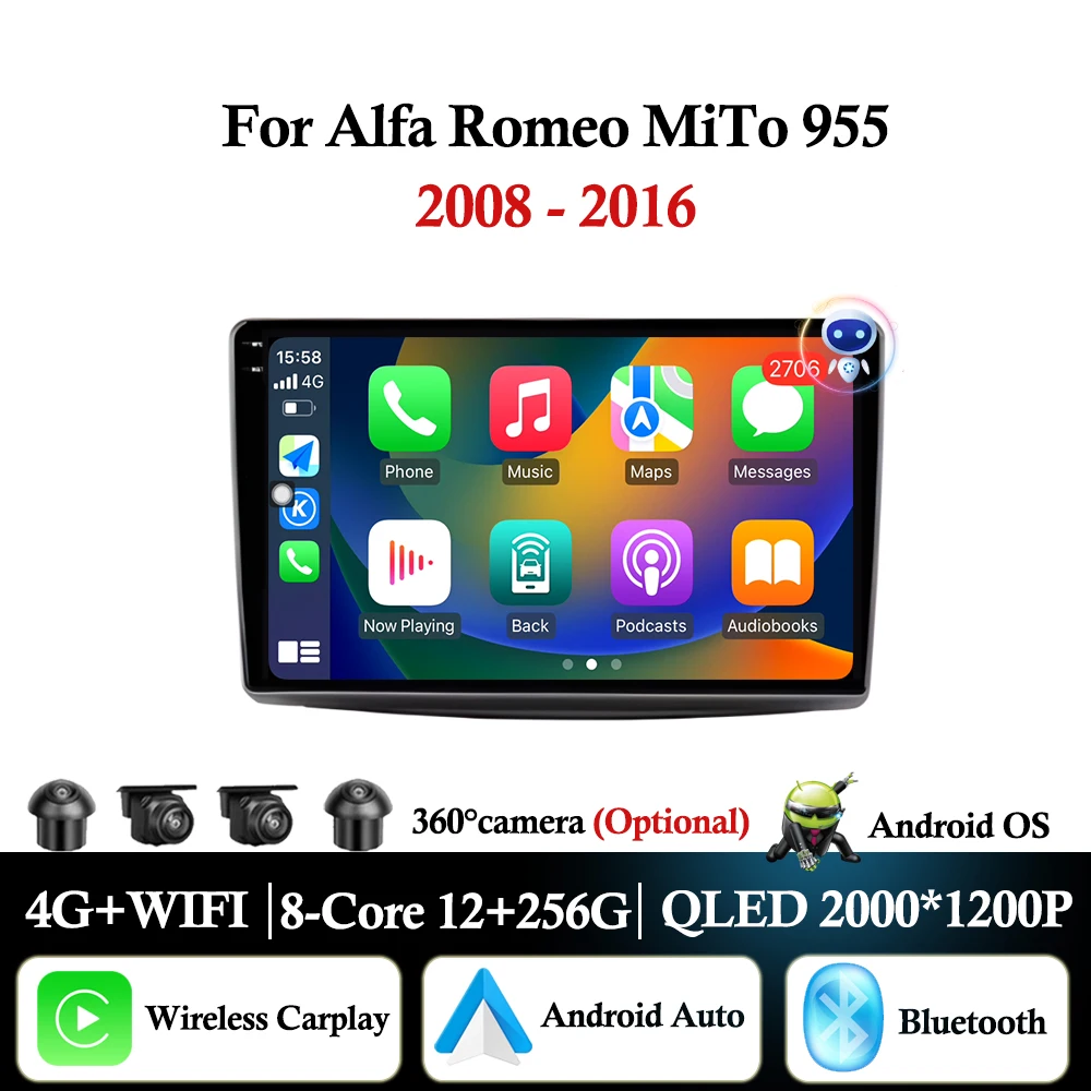 Car Radio Multimedia Video Player Android Auto GPS Navigation Bluetooth WiFi QLED screen For Alfa Romeo MiTo 955 2008 car multimedia player car radio