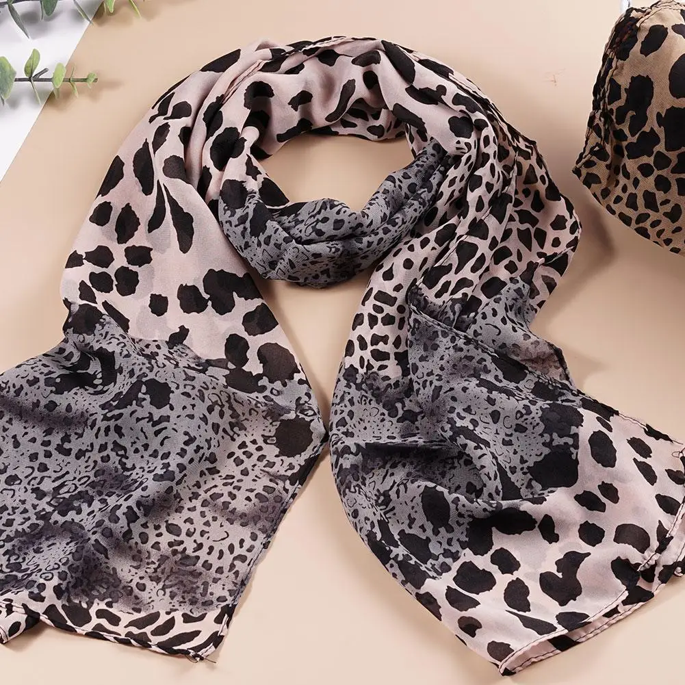 Women Leopard Print Chiffon Scarf Scarves Fashion Women Soft Long Shawls Printed Multifunction Winter Ladies Style Silk Scarf