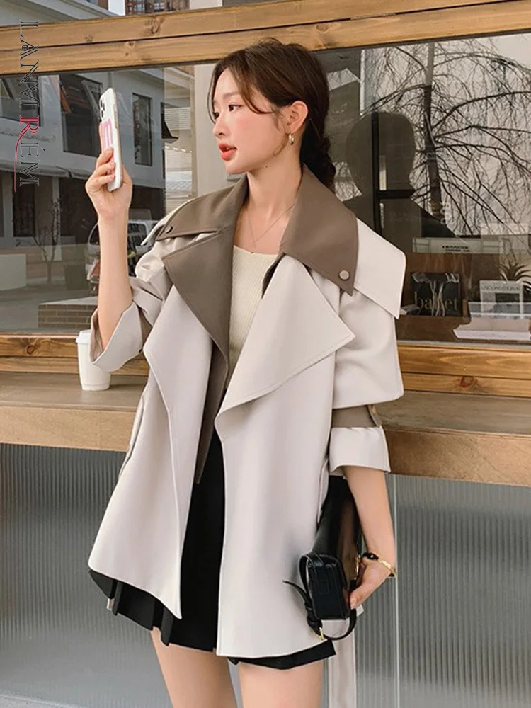 

LANMREM Designer Patchwork Trench Coat Fashion Removable Collar Long Sleeve Female Windbreaker Clothes 2023 Autumn 2YA103